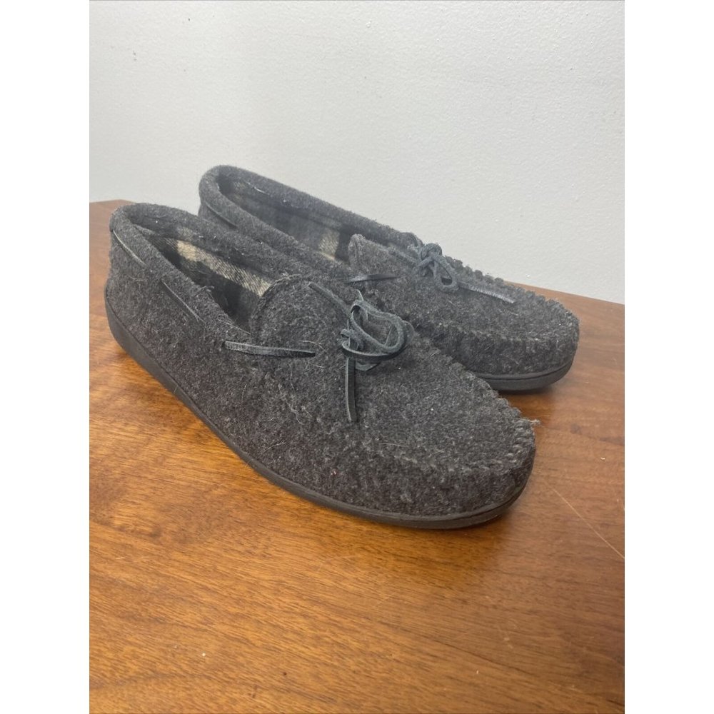 Minnetonka Men's Flannel Lined Hardsole Slipper 45019 Charcoal Size 11
